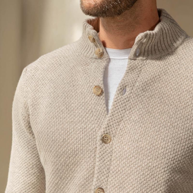 Double White - Effen Cardigan met Opstaande Kraag en Knoopjes
