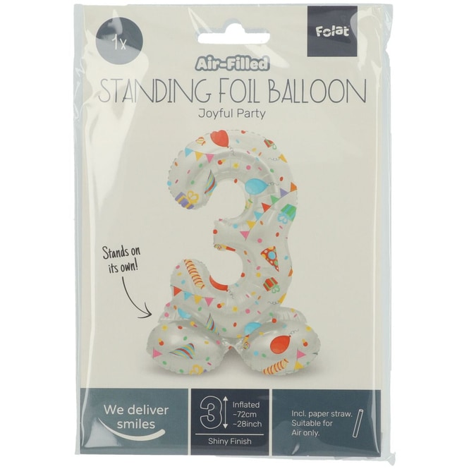 Folienballon - 3 - selbststehend - Joyful - weiß/bunt - ca. 72 cm hoch
