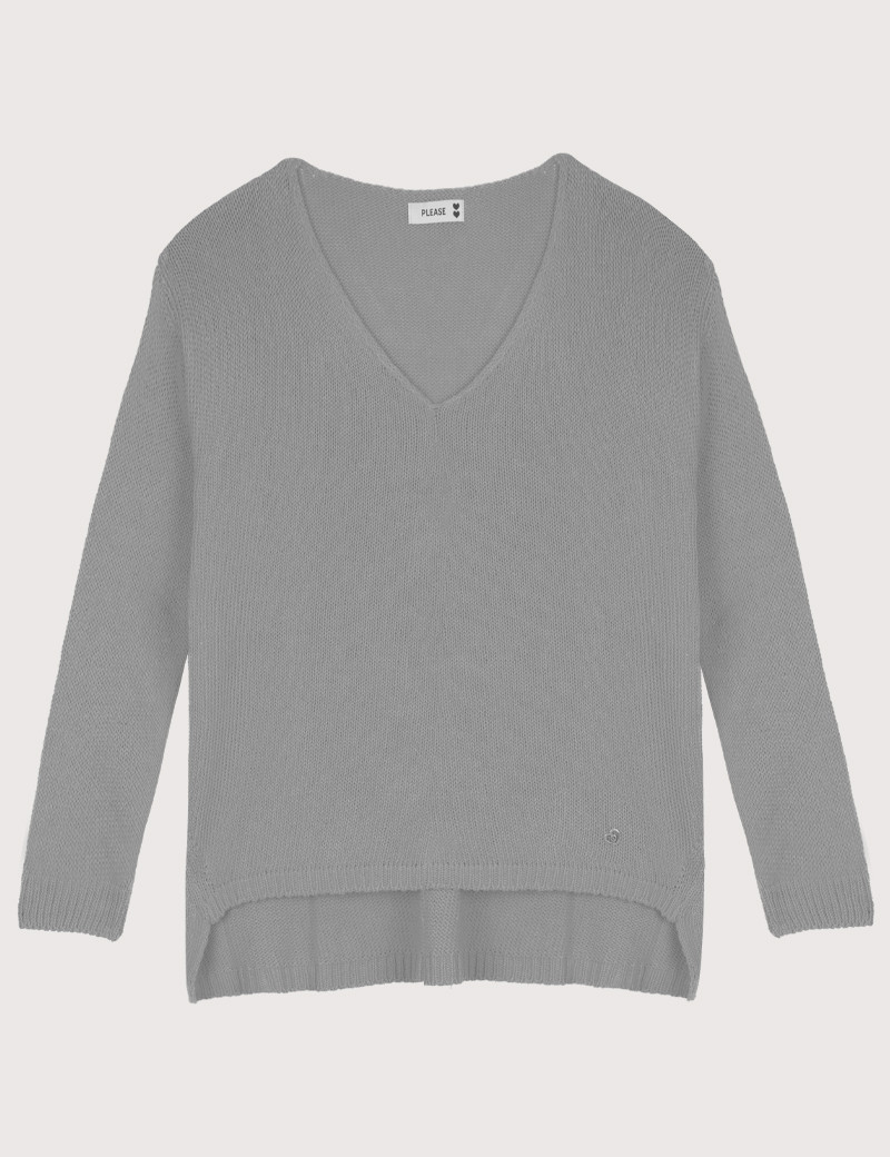 PLEASE PULL MAILLE FINE COL V GRIS CLAIR