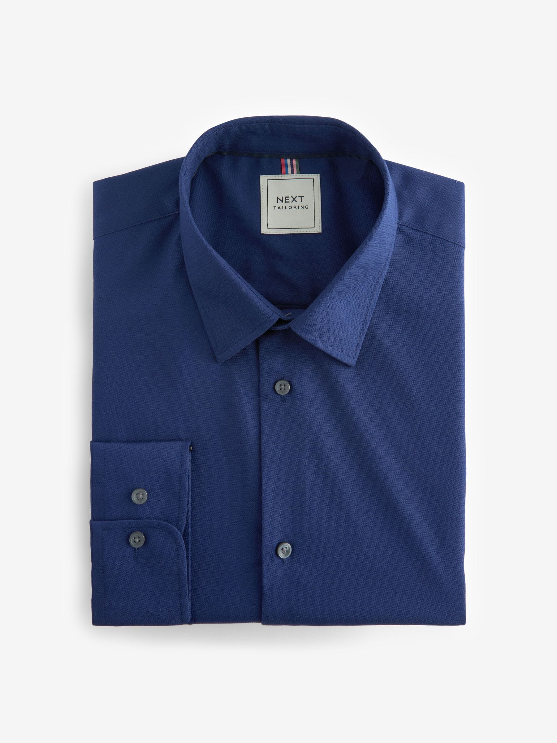 Saffierblauw - Normale Pasvorm - Onderhoudsvriendelijk, getextureerd, slim fit overhemd met enkele manchet