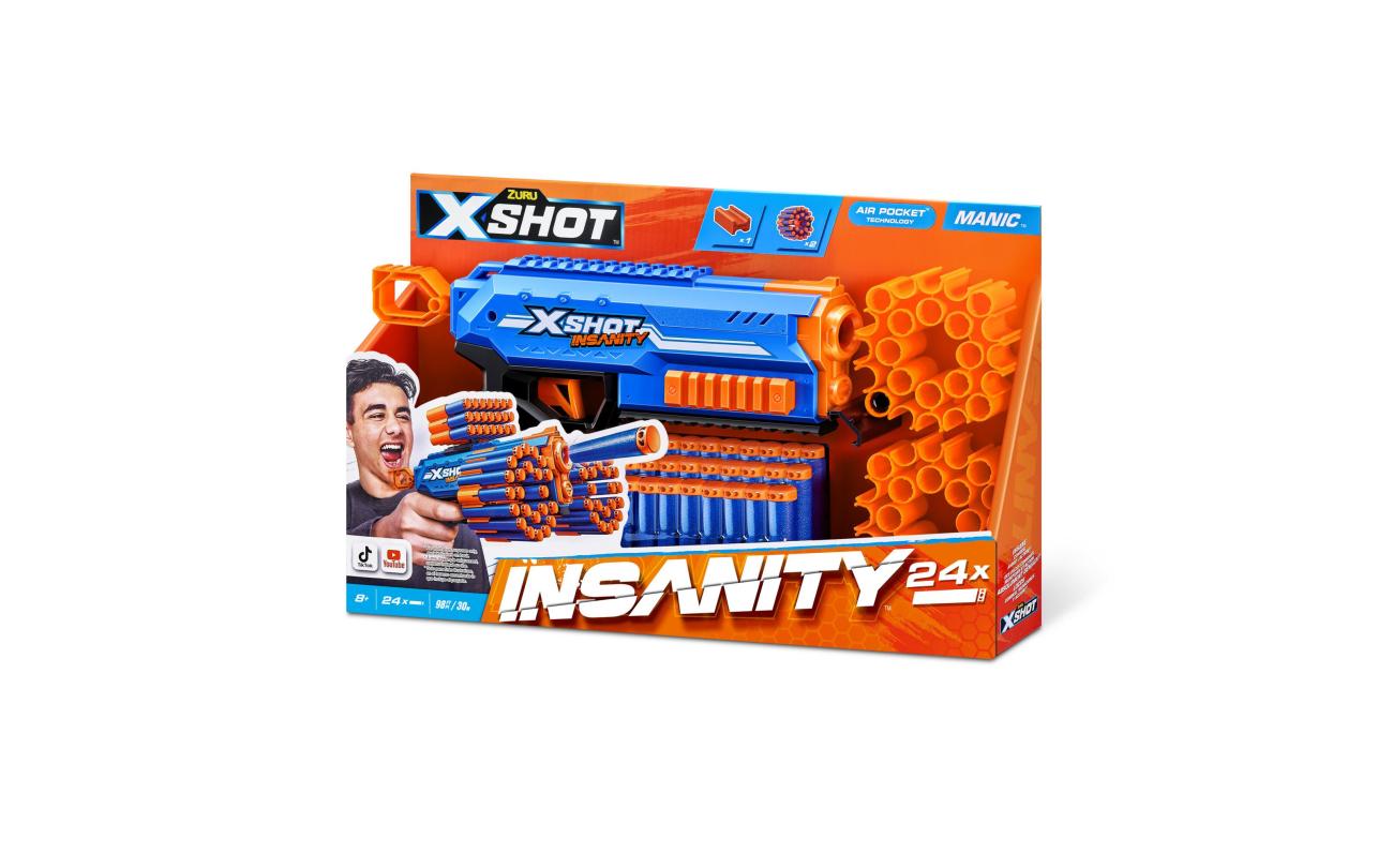X-shot Insanity Manic met 24 darts