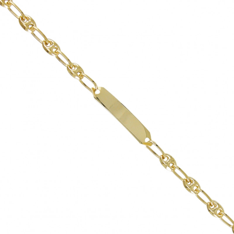 Bracelet Enfant Or Jaune - Gourmette Identité - Maille Grain de Café - Personnalisable