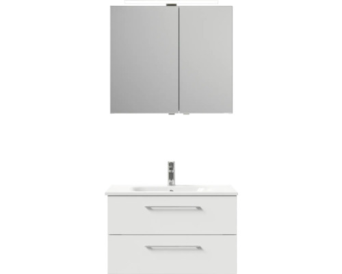 Pelipal Sunline 121 badkamermeubelset, BxHxD 81 x 200 x 46 cm, hoogglans witte fronten, met mineraalstenen wastafel, badmeubel en spiegelkast met LED-verlichting