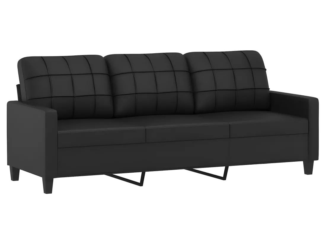 Canapé 3 places avec oreillers décoratifs noir 180cm similicuir