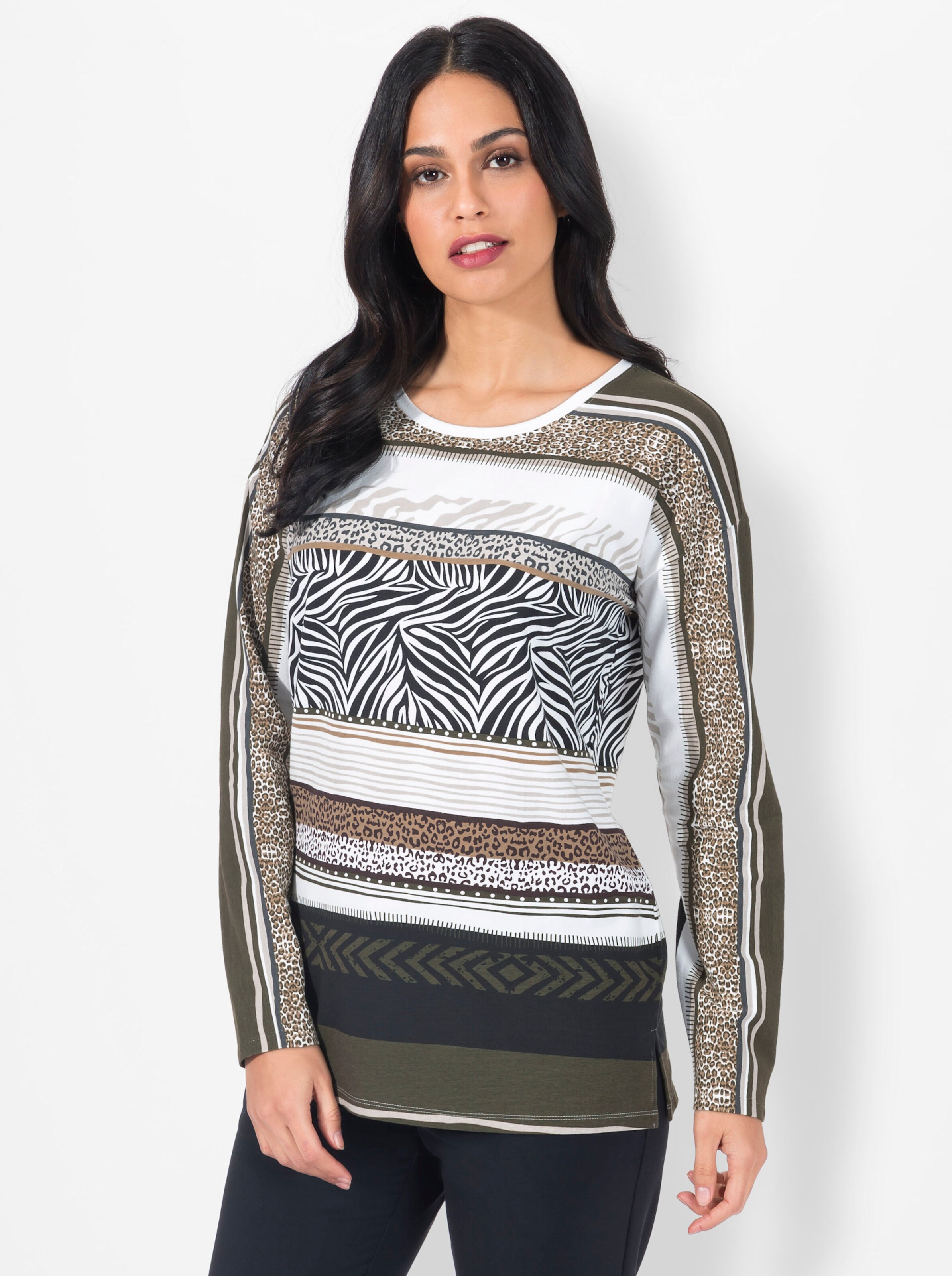 Print-Shirt in ecru-gemustert