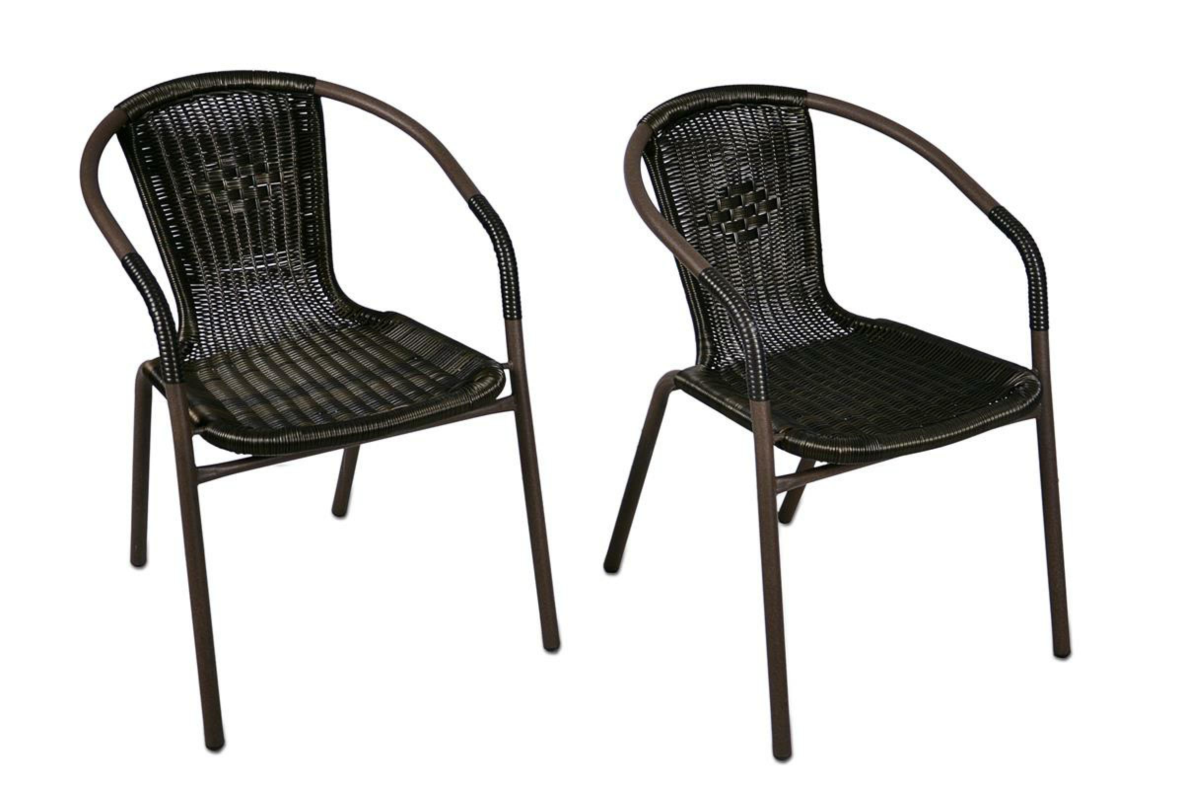 VCM 2er Set Bistrostuhl dunkel-braun Stapelstuhl Balkonstuhl Rattanstuhl Poly-Rattan