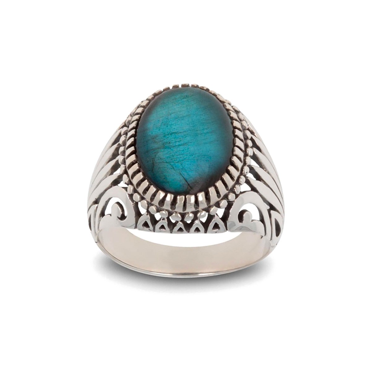 Bague Chevalière Femme en Argent 925 et Labradorite bleue - Accessoire Tendance