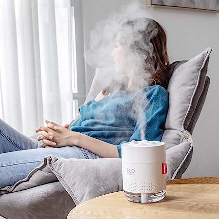 (500ml) USB Luftbefeuchter Winter Schnee Berge Aroma Öl Diffuser mit LED Beleuchtung - Weiss