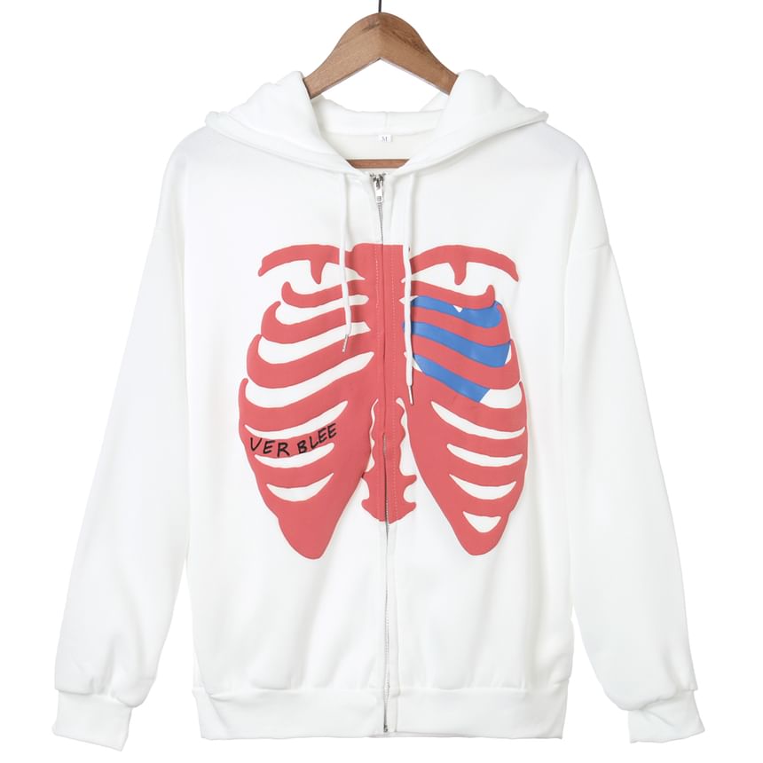 Sensarra - Rib Cage Print Hoodie met Ritssluiting