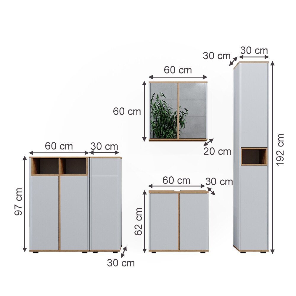 Vicco Badmöbel-Set Didi Weiß Eiche 5 Teile