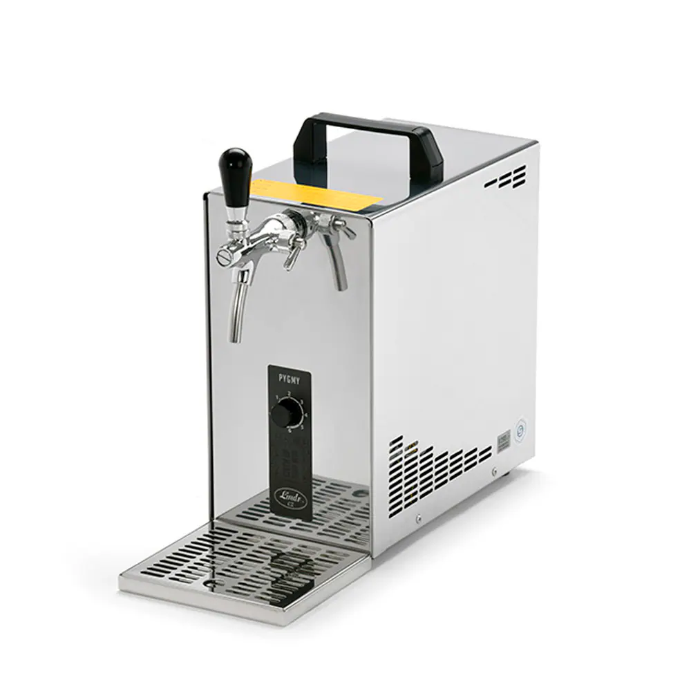 Komplett Set - Zapfanlage, Bierzapfanlage, Bierkoffer, Durchlaufkühler PYGMY 25 1-leitig Trockenkühler, 35 Liter/h, Zapfkopf:Dreikant