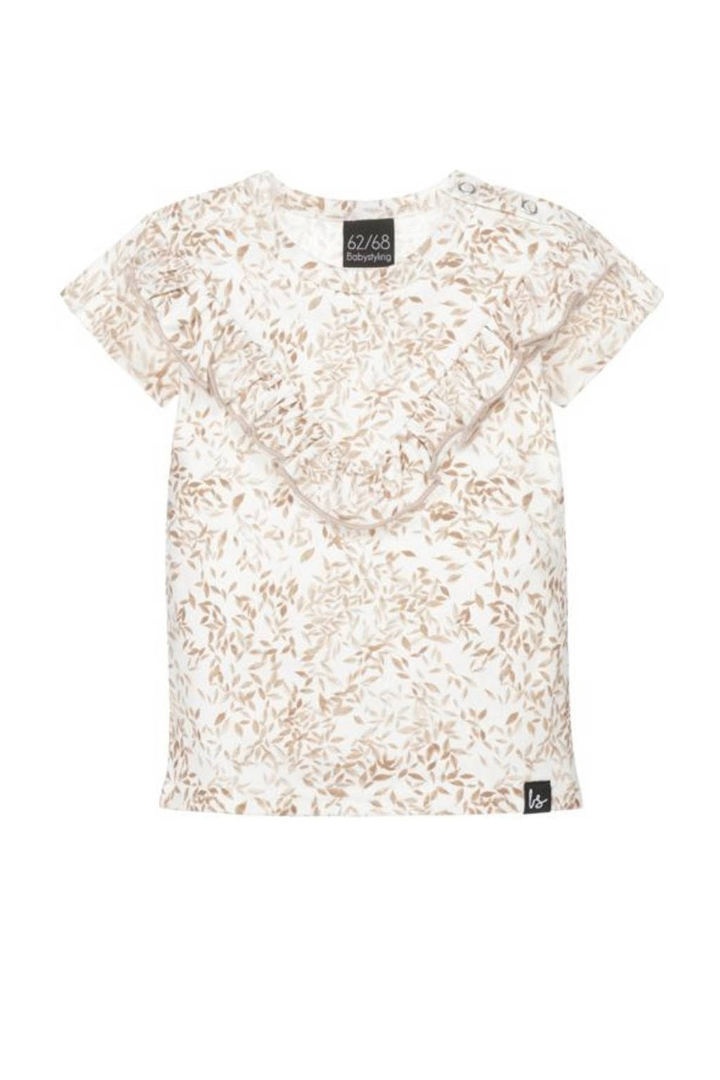 Babystyling baby gebloemd T-shirt wit/beige