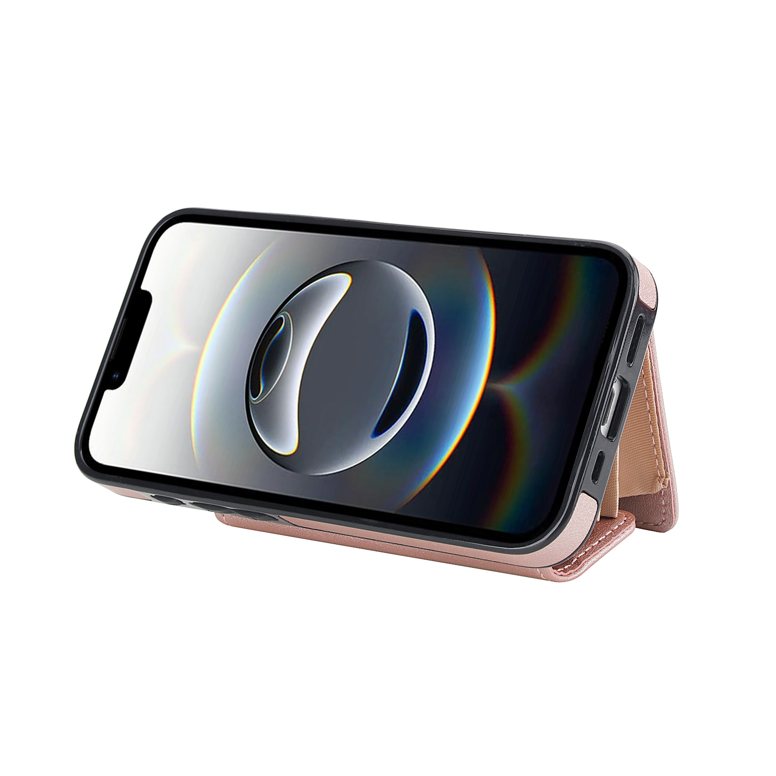iPhone 16e Necklace Leder Schutz Hülle mit Kartenfach   Handykette (140cm) - Roségold