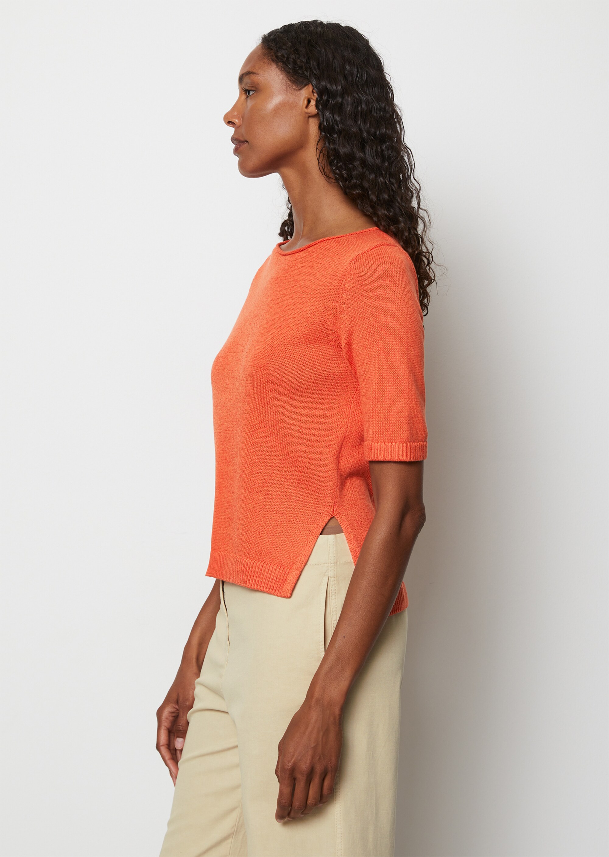 Kurzarm-Pullover regularaus Organic-Cotton-Leinen-Mix