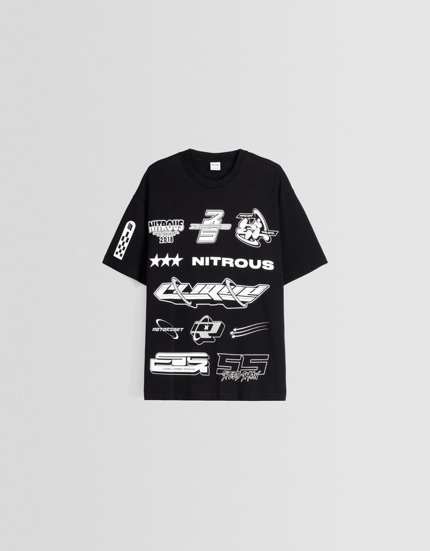Camiseta de corrida de manga curta com corte reto e bordado