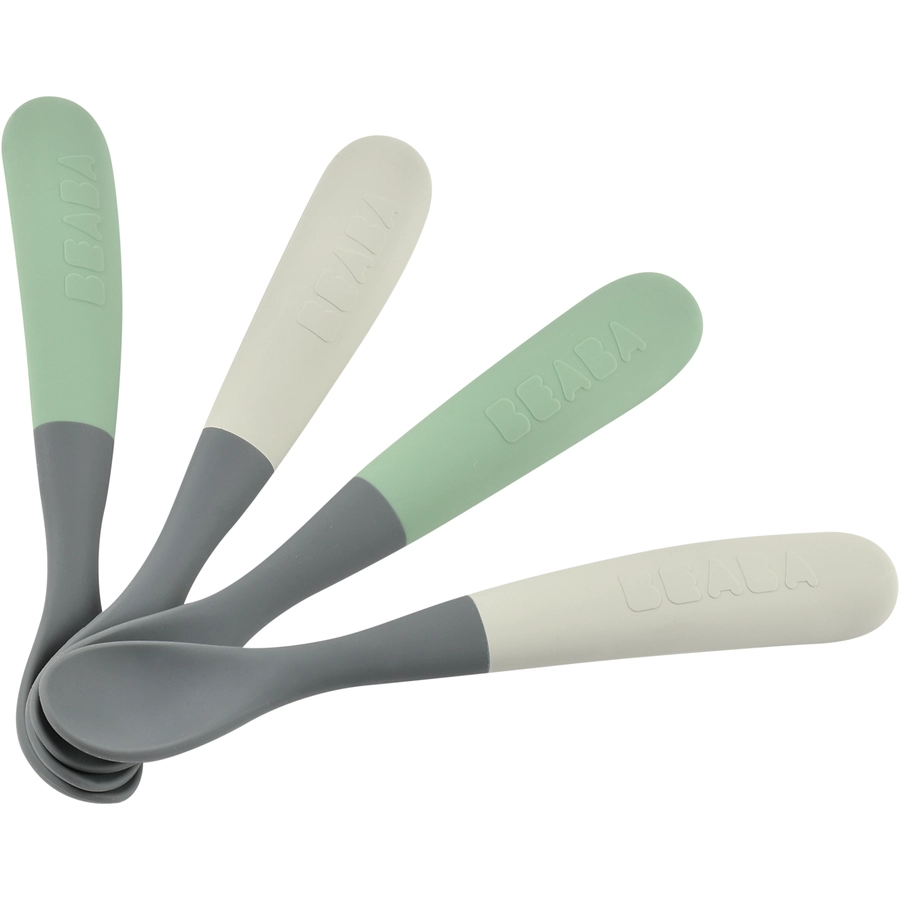 BEABA® Babylöffel 4er Set aus Silikon 1. Alterstufe mineralsalbeigrün