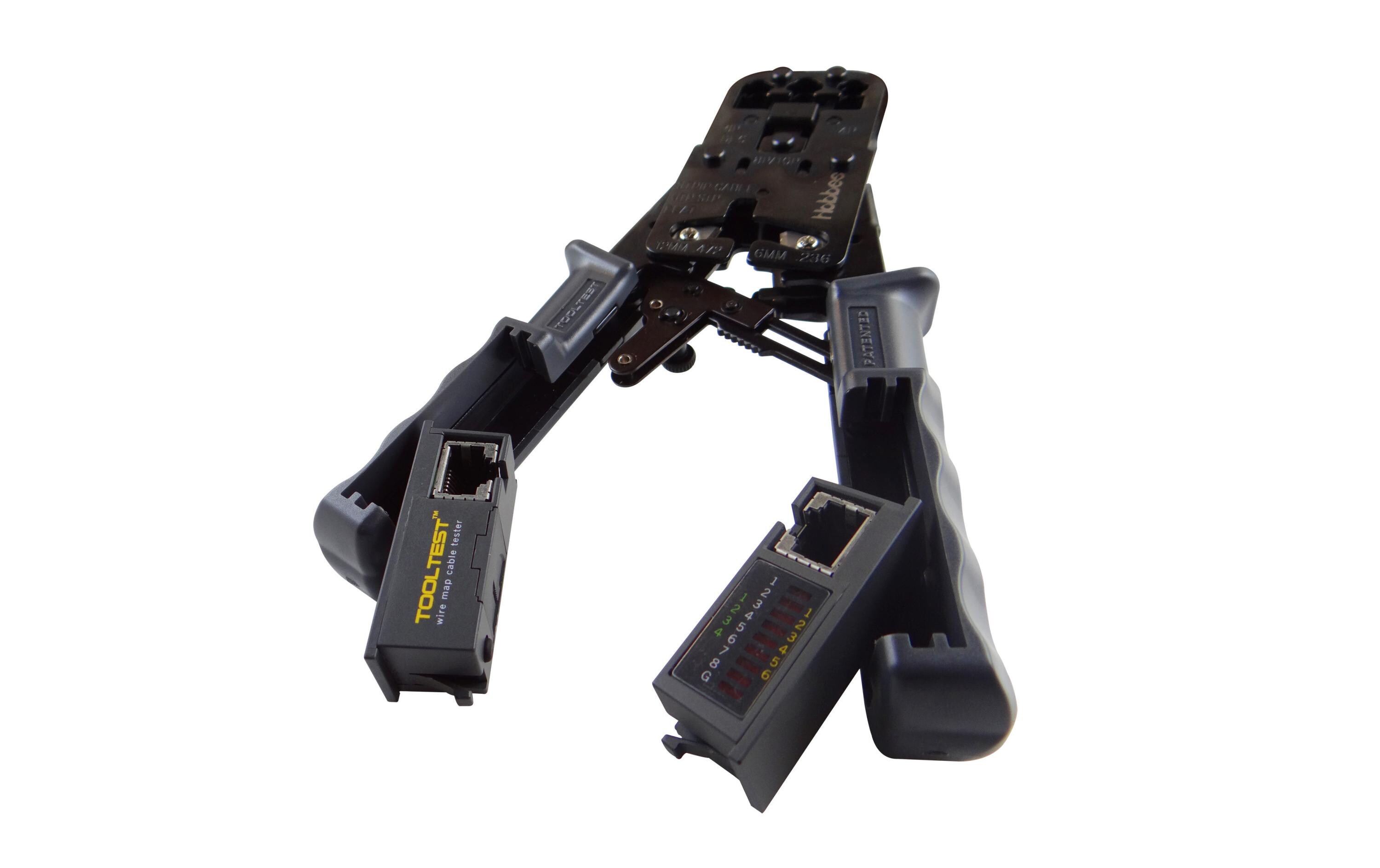 Crimpzange RJ11, RJ12, RJ45 mit KabeltesterCrimpzange und Kabeltester in einem