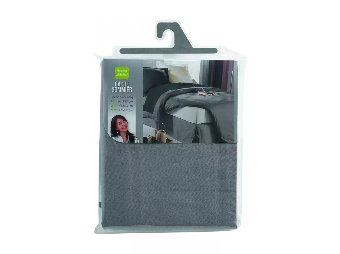 Cache-sommier avec nouettes - 90 x 190 cm - Sommina - Gris
