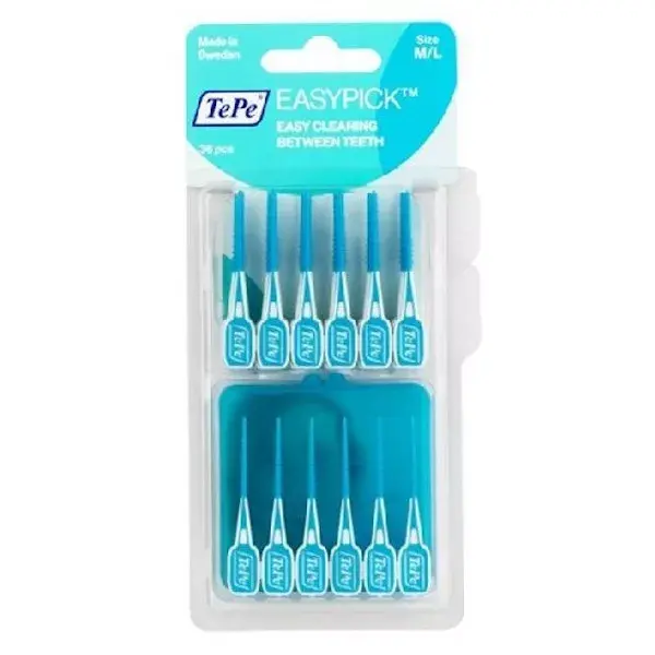 Palitos de dente de silicone TePe Easy Pick, turquesa, tamanho M/G, 36 unidades.