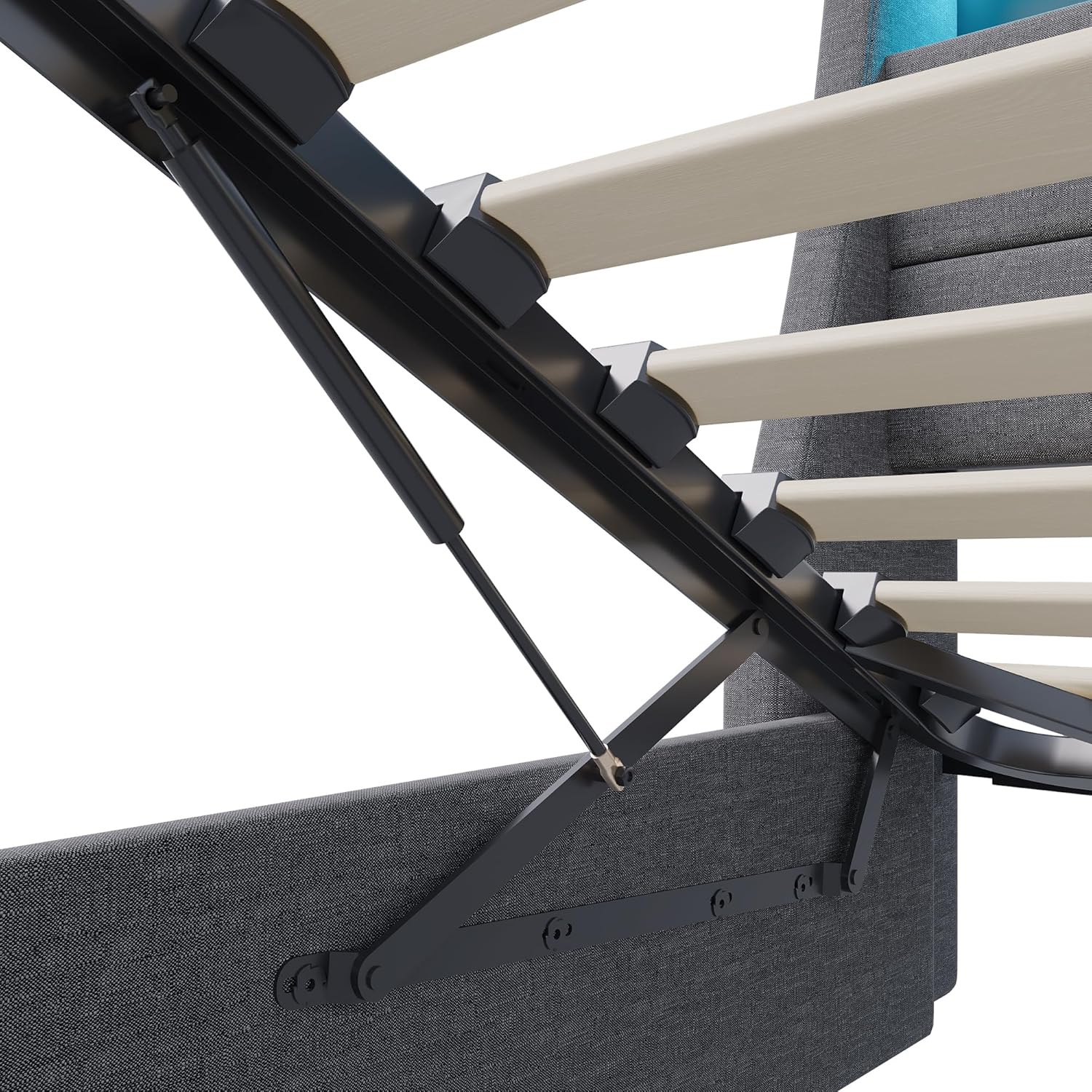 Polsterbett 140x200 cm mit LED-Kopfteil, Doppelbett mit USB und Lattenrost, Hydraulischem Stauraum und Metallrahmen, Jugendbett, Leinenstoff Grau (Ohne Matratze)