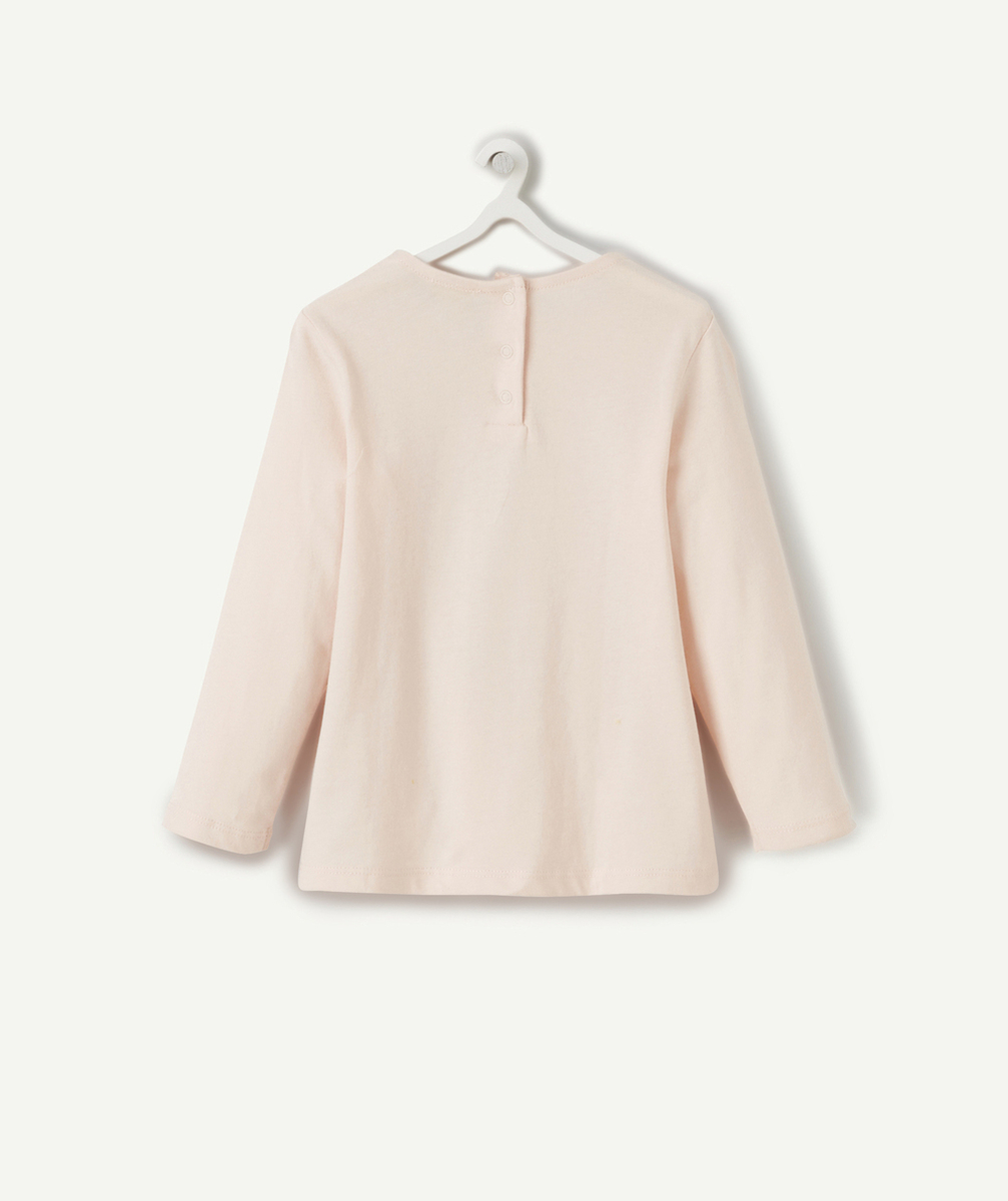 T-SHIRT BÉBÉ FILLE EN COTON BIO ROSE PÂLE GRENOUILLES ET FLEUR