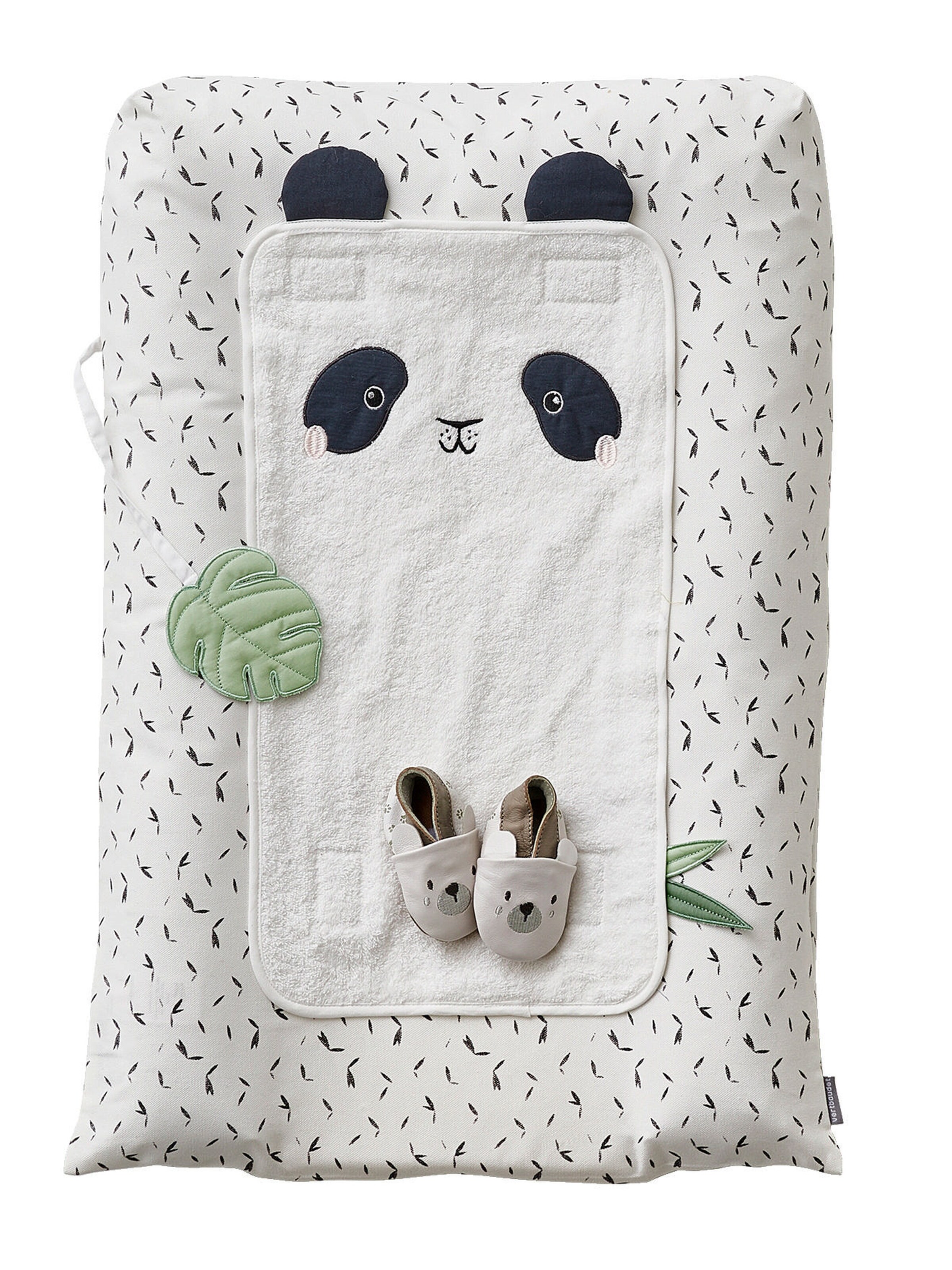 Vertbaudet Baby Wickelauflage-Set PANDAFREUNDE wollweiß/senfgelb
