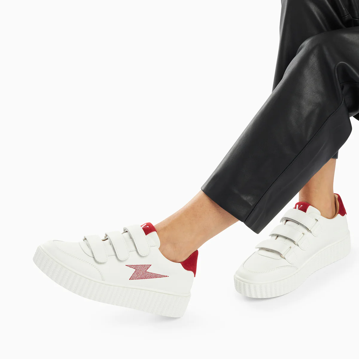 Sneakers-Baskets éclair Damia blanc et rouge à scratchs