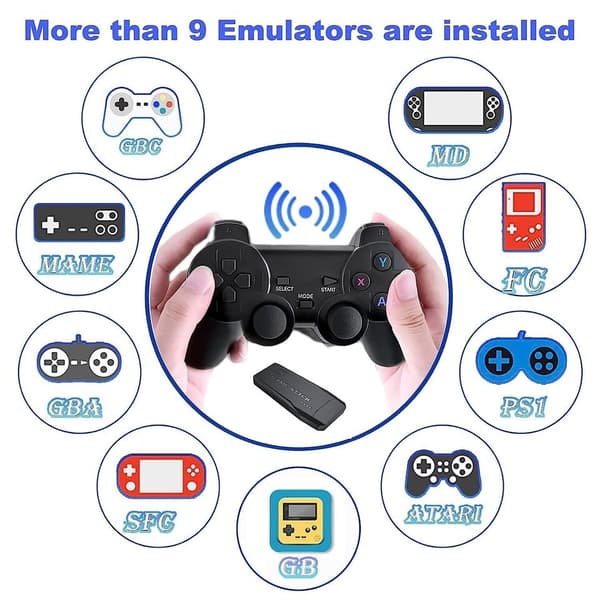 Wireless 2 Gamepad HDMI 4K TV Game Stick Console Built In 64GB 20000 Retro Games