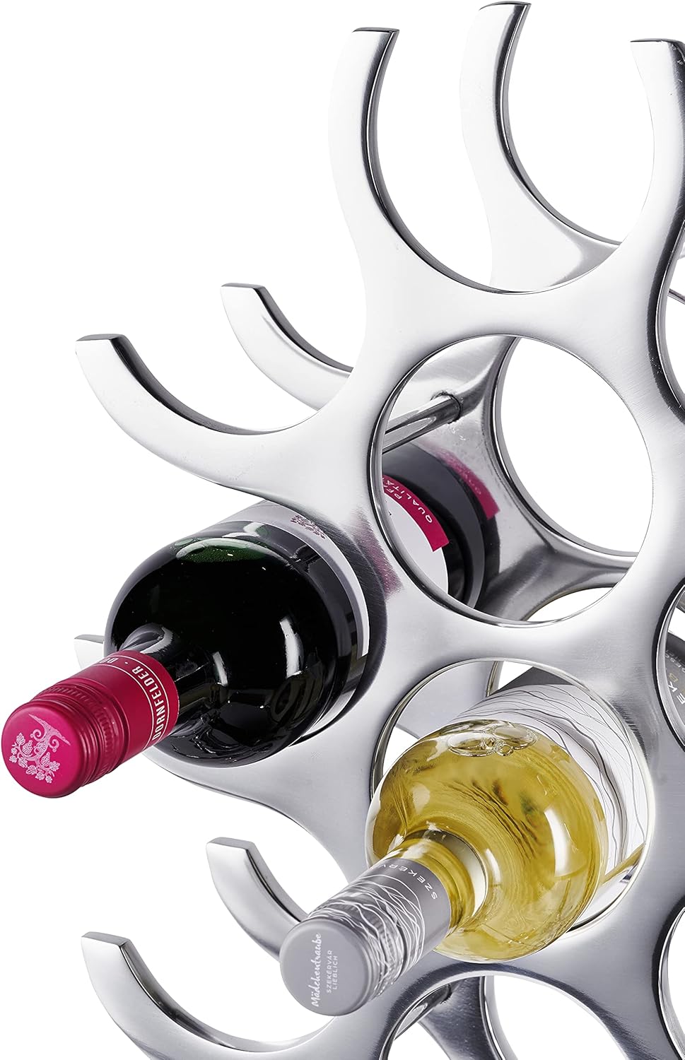 MichaelNoll Weinregal Flaschenregal Flasche Aluminium Silber Luxus - Weinständer, Regal Modern aus Metall - Flaschenhalter/Flaschenständer für Flaschen Sekt, Wein und Champagner - 60 cm XL