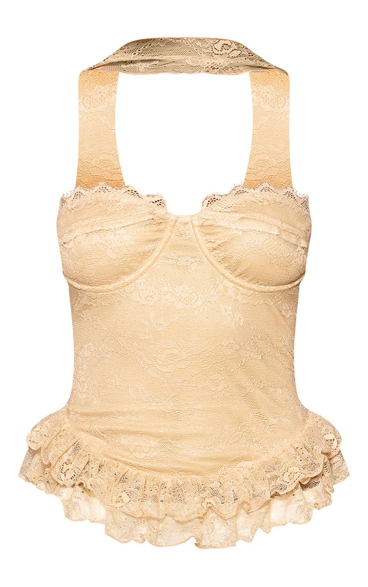 Jaune Corset À Détail Foulard En Dentelle Texturée Jaune Beurre