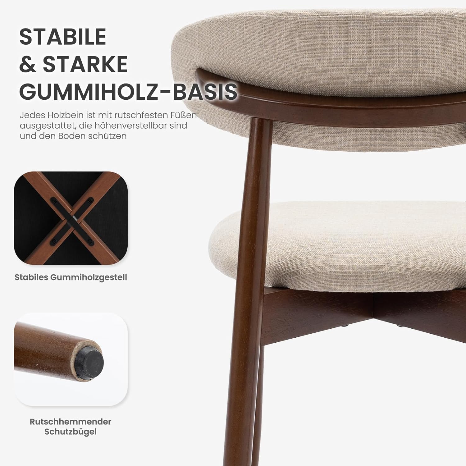 COLAMY Küchenstuhl Esszimmerstühle 6er Set, Moderne Polsterstuhl Essstühle mit Fester Rückenlehne, Stoff Esszimmerstühl mit Holzbein für Esszimmer, Küche, Restaurant, Beige