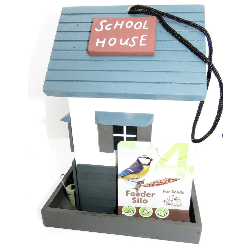 Mangeoire ecole en bois, à graines pour oiseaux 18 x 18 x 23.5 cm