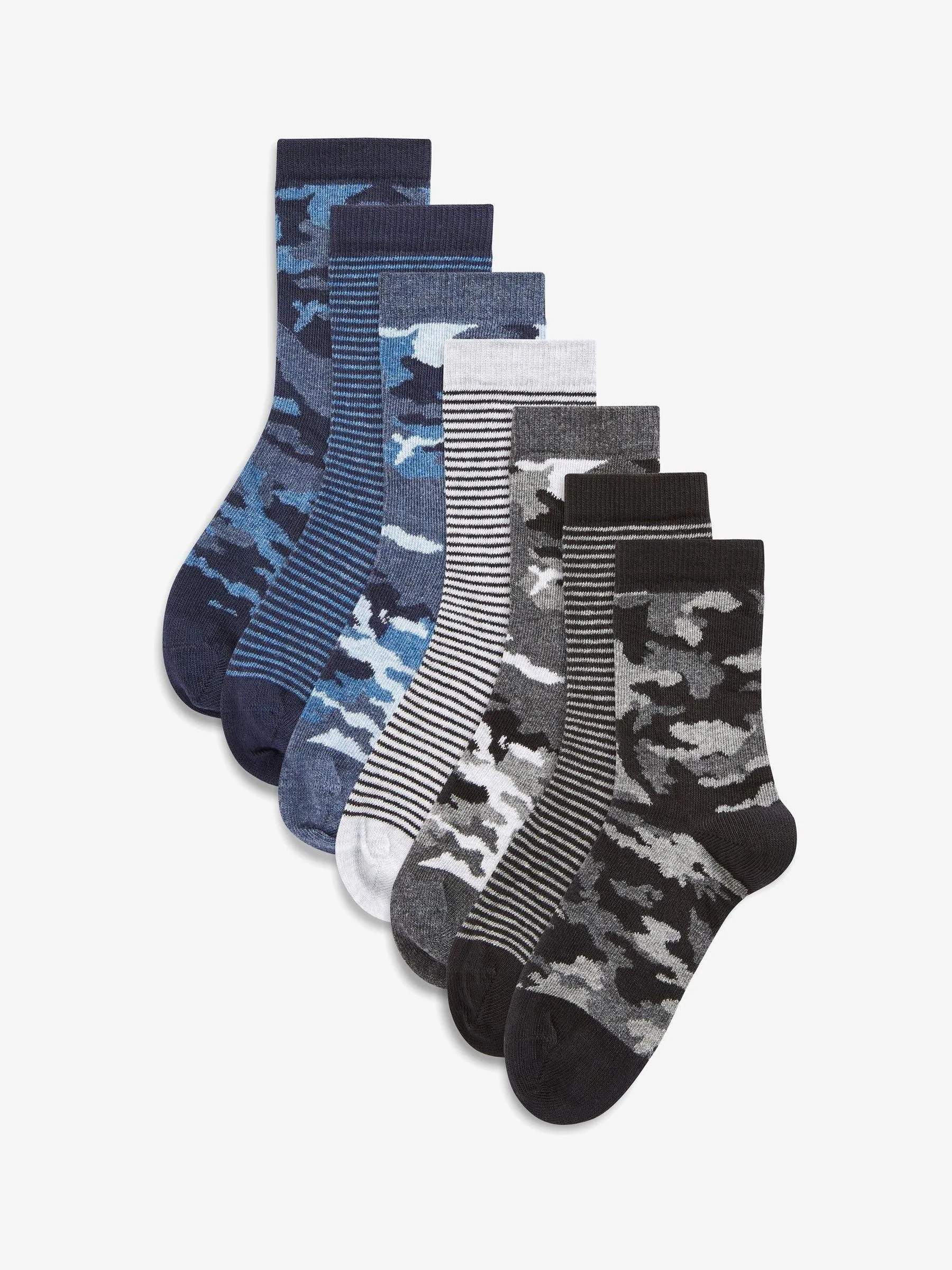 Blauw camouflage/strepen - Set van 7 paar rijke sokken