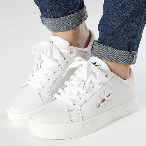 Baskets Femme Classic Cupsole Low Laceup Leather 1444 Bright White Peach Blush