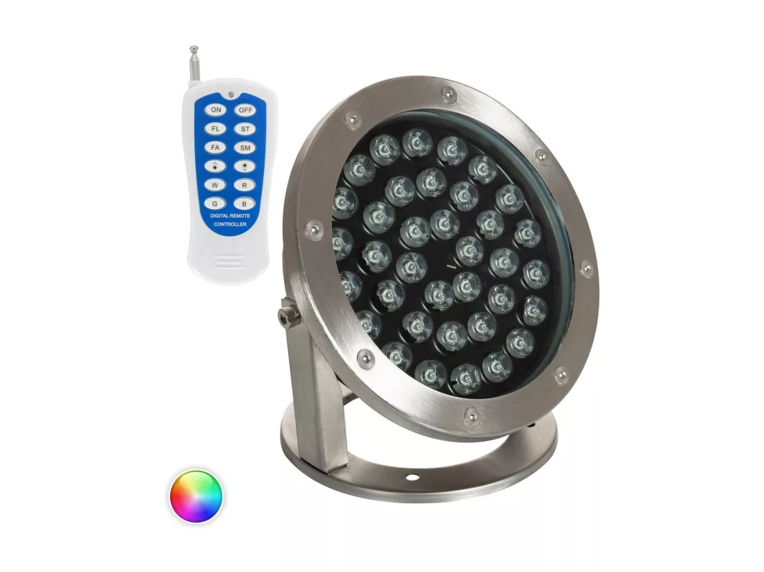 Spot LED RGB Fixation au Sol 12V 36W Submersible IP68 RGB