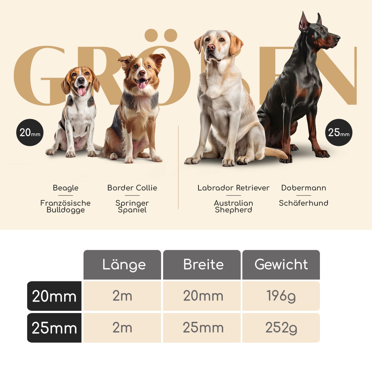 Freudentier Hundeleine 2m, gepolstert & verstellbar braun 2 cm