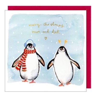 Merry Christmas Mum & Dad Penguins Card
