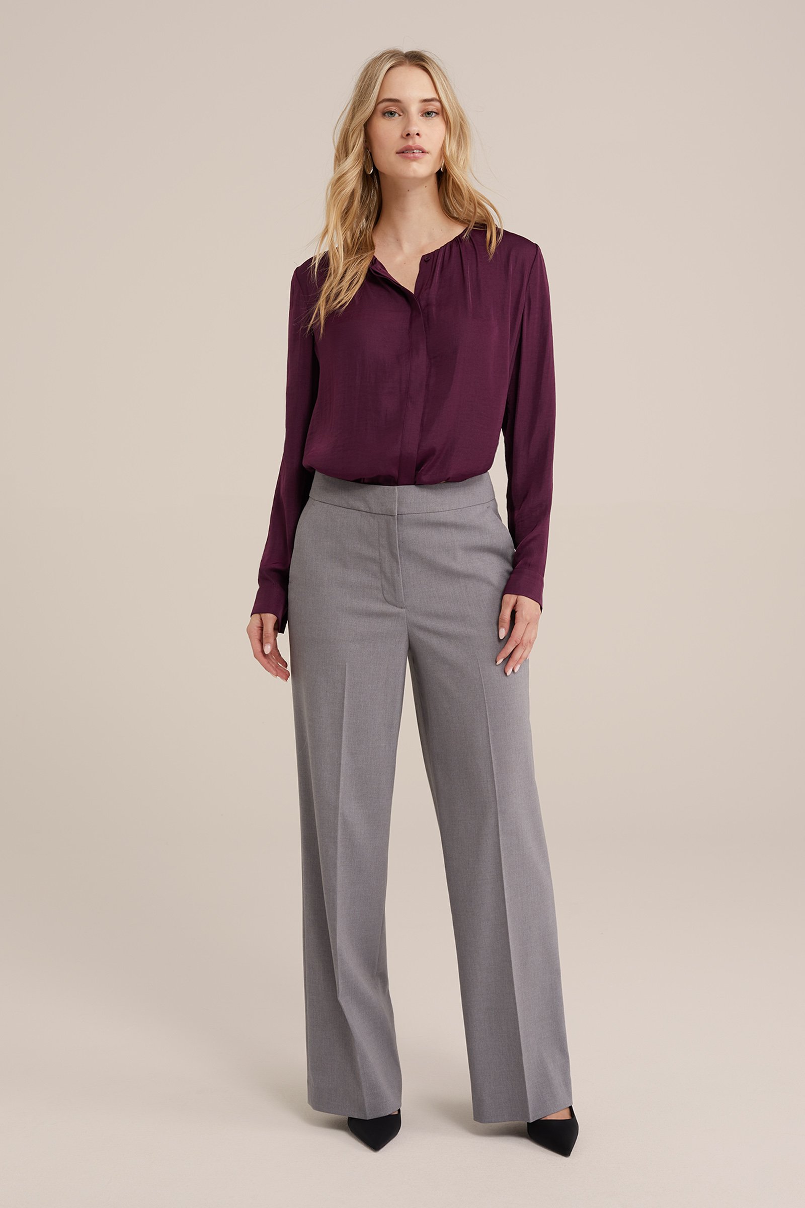 blouse met satijnen look WE Fashion Donkerpaars