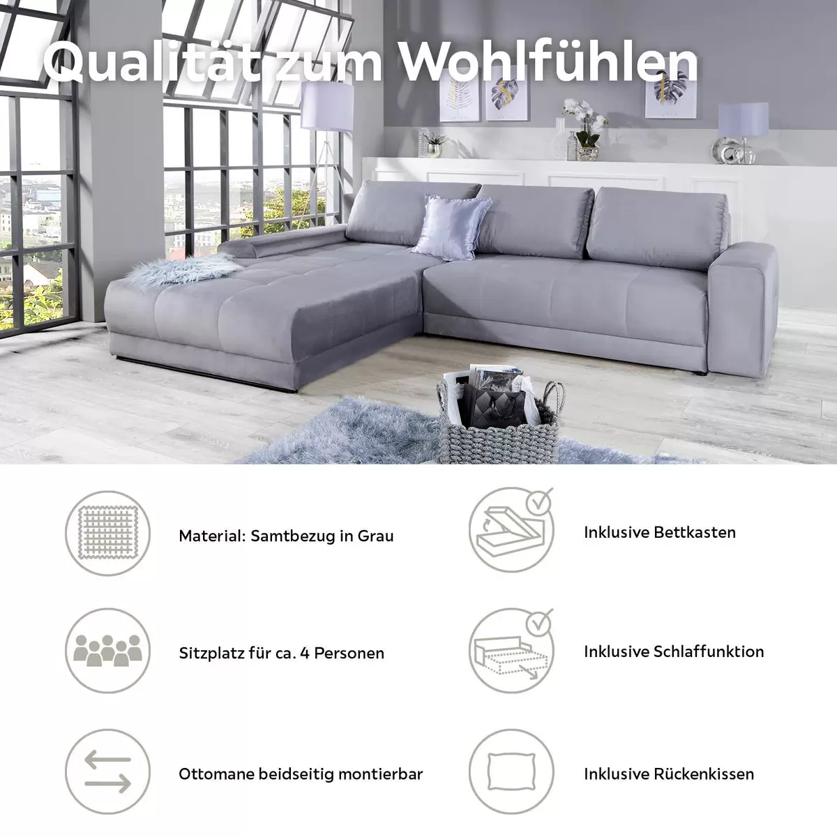 Ecksofa Adria 246 x 137 Grau