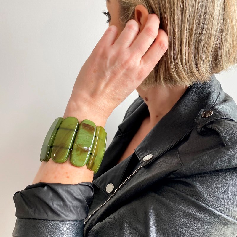 Bracelet extensible vert formes ovales