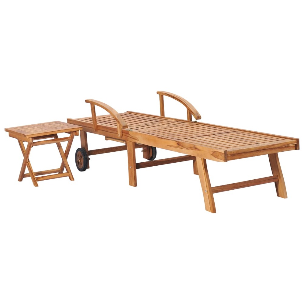 Transat chaise longue bain de soleil lit de jardin terrasse meuble d'extérieur avec table et coussin bois de teck solide 02_0