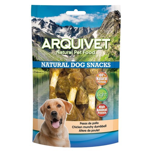 Petiscos naturais Arquivet para cães, sabor frango.