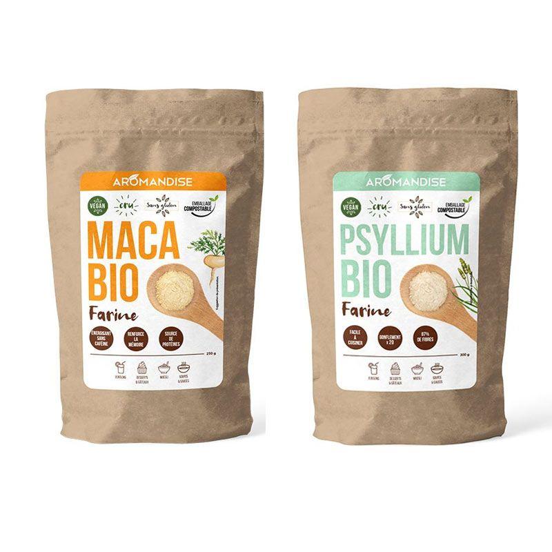 Duo de Farines de Psyllium et de Maca bio - 2 x 250 g Aromandise