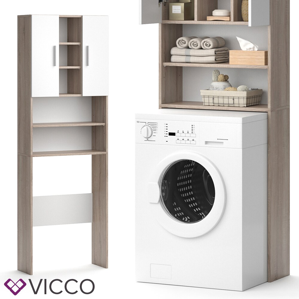 VICCO Waschmaschinenschrank LUIS 190x64cm Weiß Sonoma Badschrank Hochschrank