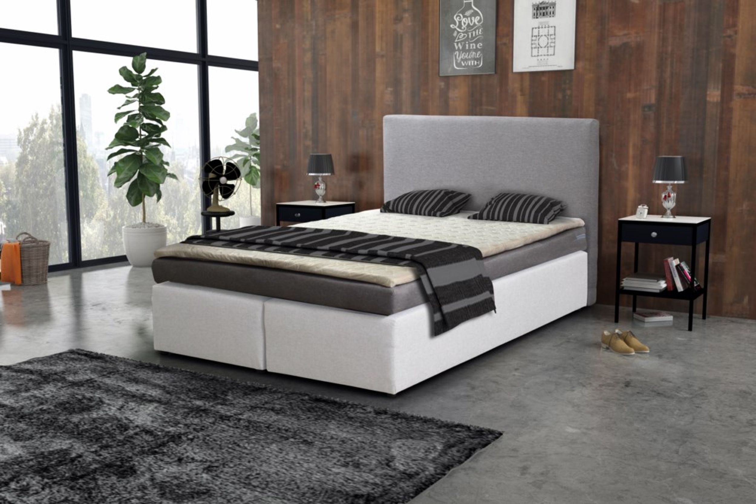 Boxspringbett Hotelbett 140x200 Bonellfederkern Bett Topper Paxos 3 Grau Weiß