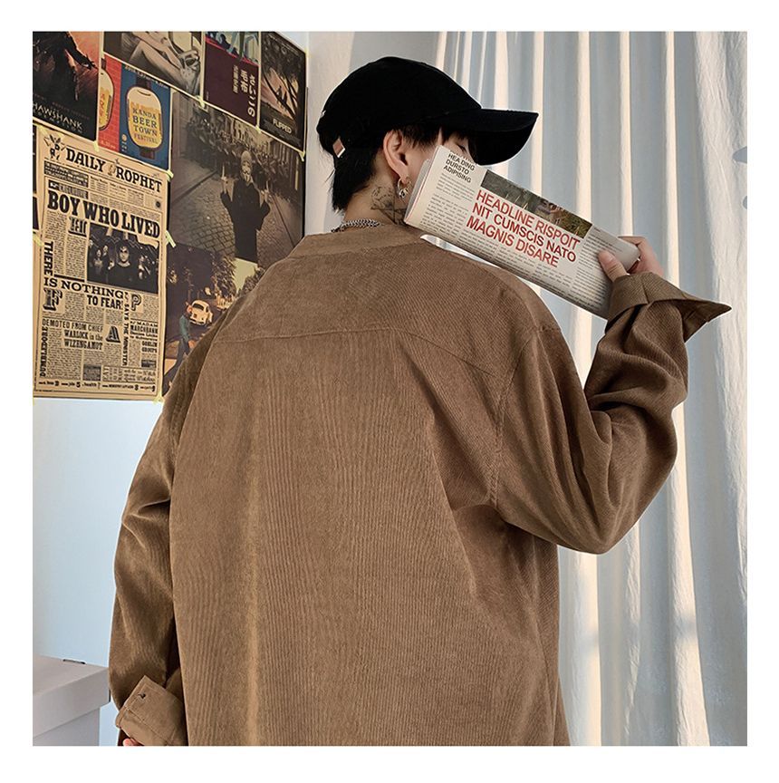 Wolfkane - effen corduroy overhemdjack met ronde hals