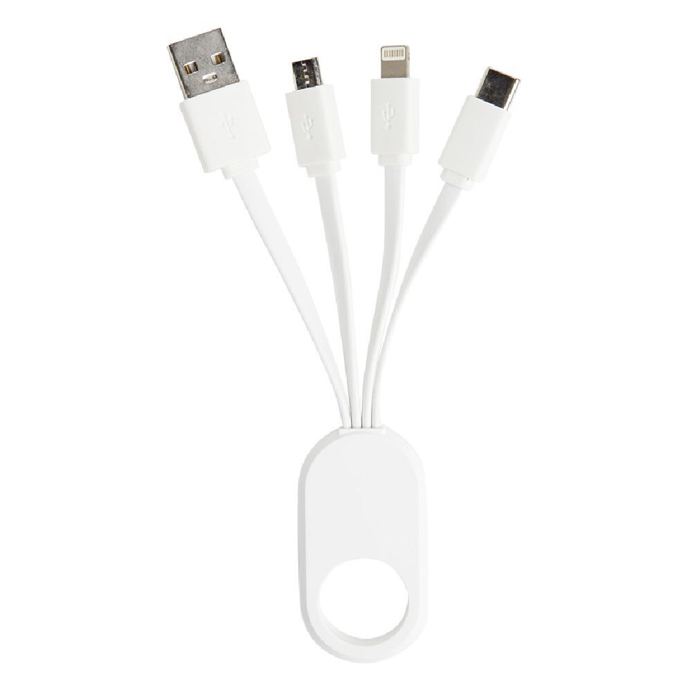 Porte clé câble de charge 3en1 lightning micro usb USBC blanc