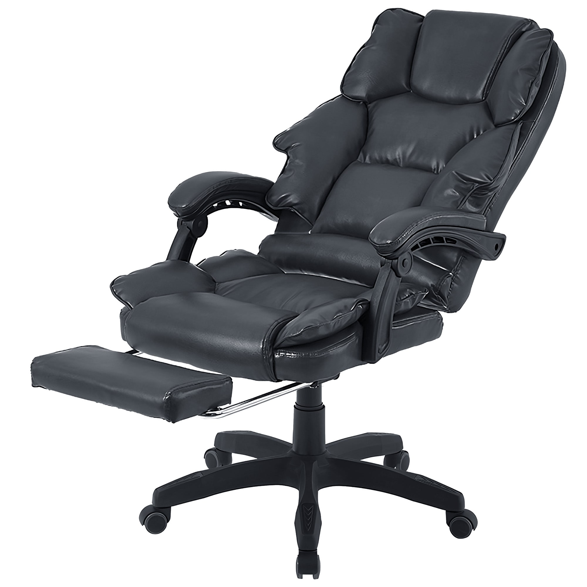 Bürostuhl mit Fußstütze und flexiblen 3-Punkt-Armlehnen - Schreibtischstuhl im Lederoptik-Design - ergonomischer Bürostuhl mit einer verstellbaren Rückenlehne für gesündere Sitzhaltung