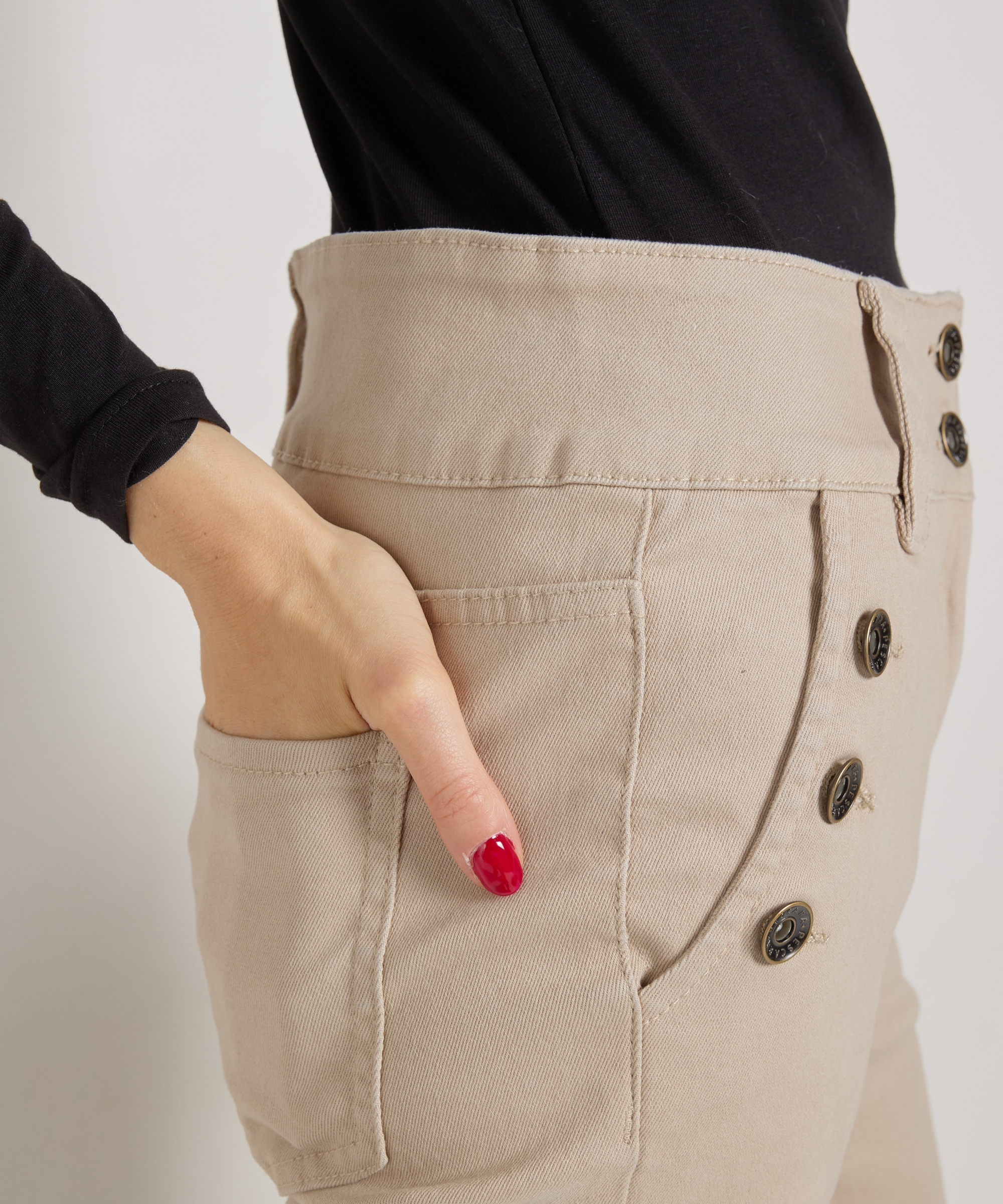 wide fit stretch twill broek knopen