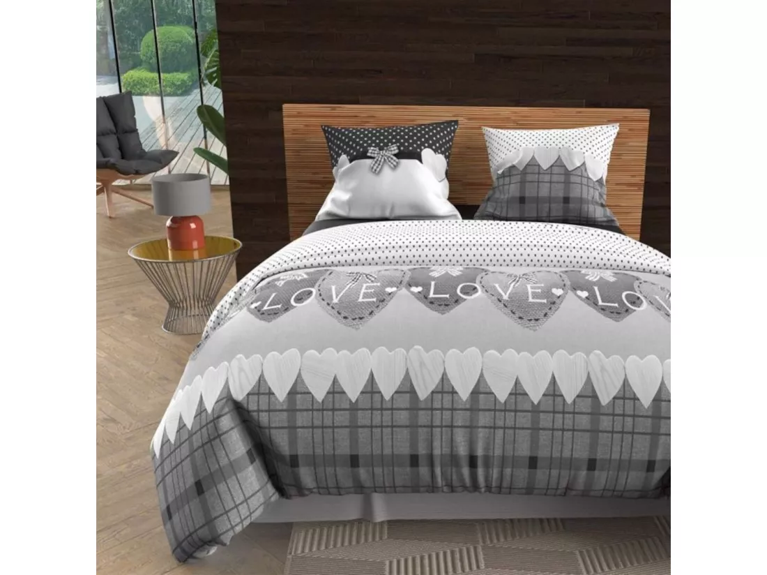Parure de lit Love gris 140x200 cm